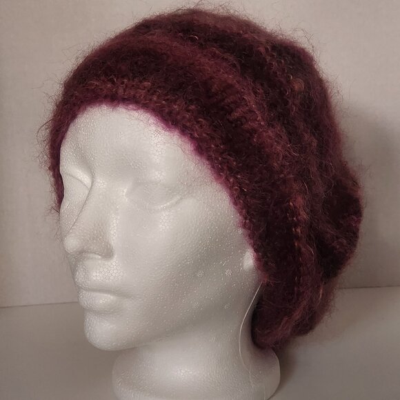 Hand Knit Burgundy Mohair Hat - Picture 2 of 2
